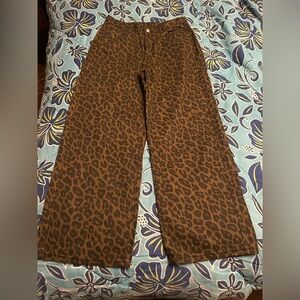 SHEIN Brown Leopard Print Wide Leg Jeans